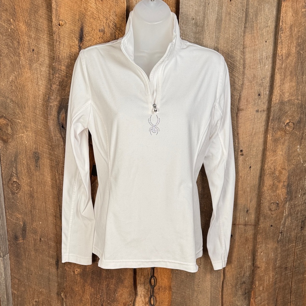 Spyder White Women's Half-Zip Fleece Pullover with Subtle Rhinestone Logo